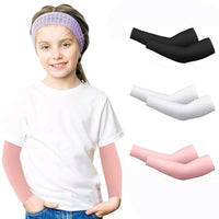 SNOWIE SOFT® 3 Pairs Kids Arm Sleeves Silk Arm Sleeves Sports Arm Sleeves for Sun Protection Kids Elastic Arm Sleeves Outdoor Kids Arm Sleeves for Kids 6-10 Years Old