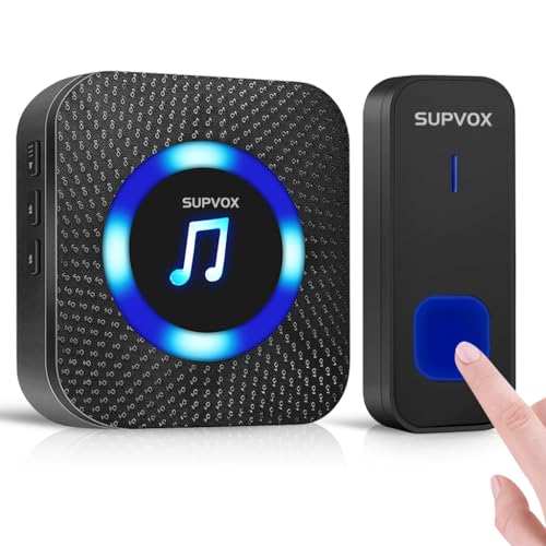 Supvox® Door Bell for Home Electrical 2 Receiver & 1 Transmitter Wireless Door Bell Waterproof IP55 Long Range Ding Dong Bell with Catching Eye Flash Light Smart Door Bells 55 Ringtones and 5 Level Volume