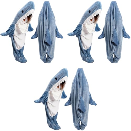 ZIBUYU® Shark Blanket Pajama for Men and Women Warm Flannel Cute Hoodie Soft Plush Wearable Sleeping Bag Cozy Onesie Party Cosplay Halloween Costume XL 3 PCS