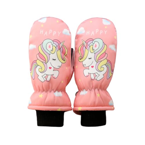 PATPAT® Children Winter Gloves Cartoon Unicorn Printed Windproof Mittens for Girls Aged 7-14 Years Old, Insulation Fleece Lined Outdoor Warm Gloves with Elastic Cuffs