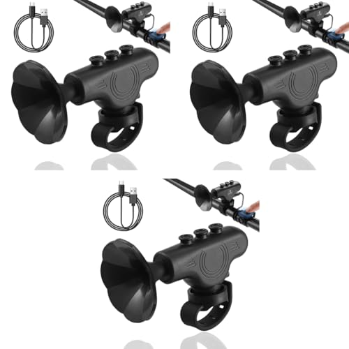 Proberos® Electric Bike Horn USB Retro Mini Trumpet Loud 120dbs 5 Switchable Ringtones Handlebar Honk with Silicone Fastener Strap Riding for Scooter Motorcycle Bicycle 3PCS