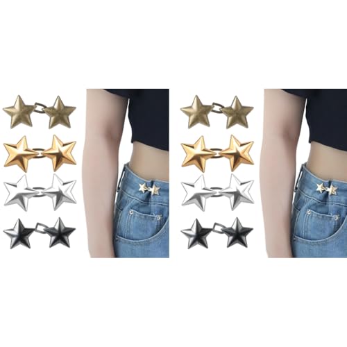 SANNIDHI® 4 Set Waist Tighteners for Pants Fashion Metal Star Button Tighteners No Sewing Required Jeans Tightener Anti-lose Waist Tightener Pants Button Tightener for Loose Jeans, Skirt, Trouser 2 PCS