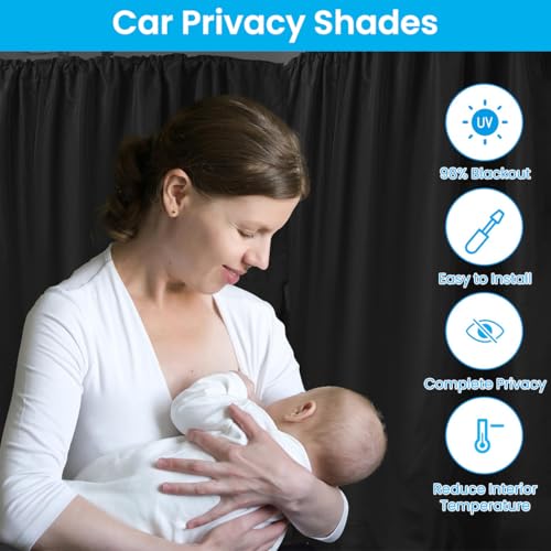 STHIRA® Car Blackout Curtain Divider 6PCS Window Partition Privacy with Tension Cords Upholstery Protection Universal for SUV Van
