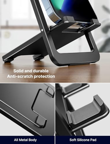 JSAUX® Universal Mobile Stand for Desk Foldable Aluminum Adjustable Phone Office Smart Gadgets Portable Travel Holder Compatible iPhone 16 15 14 Galaxy S25 S24 Black 3PCS