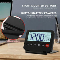 HASTHIP® Mini Alarm Clock Backlight Digital Alarm Clock with Date & Temp Kitchen Timer with Folding Bracket Battery Powered Mini Desk Clock for Kitchen, Study (Battery Not Included)