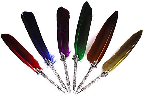 HASTHIP Antique Feather Calligraphy Pen Set -Writing Quill Ink Dip Pen with 5 Extra Metal Nibs (Purple)