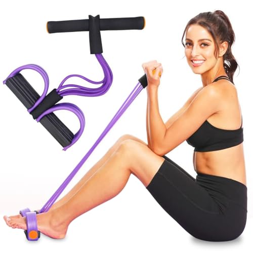 Proberos® 6-Tube Natural Latex Tension Rope Resistance Band Set for Workout Home Gym Stretching Durable NBR Material Non-Slip Foam Pedals Handles Portable Fitness Equipment Men Women 3 PCS