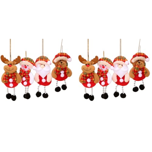 HASTHIP® Cotton 8PCS Christmas Tree Decoration Red Santa Snowman Reindeer Bear Dolls Hanging Ornaments with String for Xmas Home Decor Door Window
