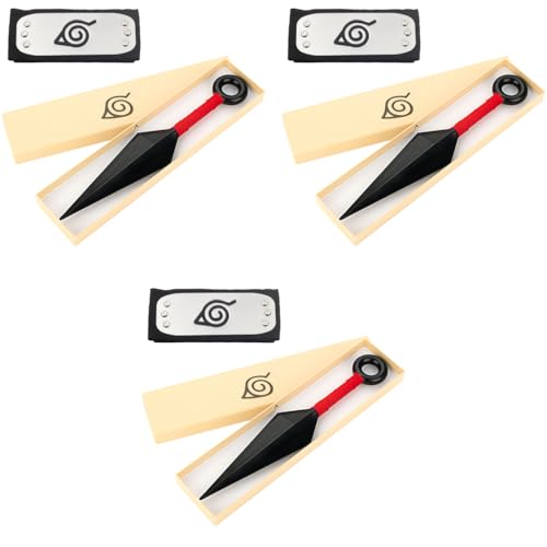 PATPAT® Cosplay Props Ninja Headband & 10 Inch Kunai Weapon Prop Tie Back Metal Engraved Icon Headband and Kunai Prop Party Dressing Up Accessories Halloween Dressing X 3