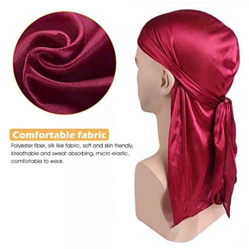 ZIBUYU® Silk Durag for Men and Women Head Cover Cap Hiphop Style Durag Headwear Fashion Piece Extra Long Durag Head Scarf - 4 Pcs