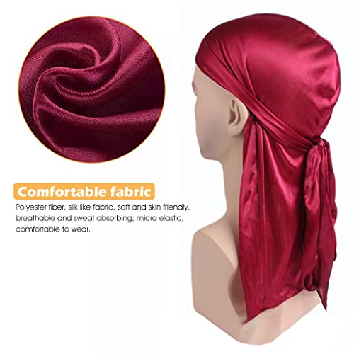 ZIBUYU® Silk Durag for Men and Women Head Cover Cap Hiphop Style Durag Headwear Fashion Piece Extra Long Head Scarf 4 Pcs X 3