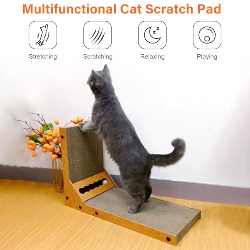 Qpets® Cat Scratcher with Bell Toy 26.8 Inch Stand-up Cat Scratcher Premium Cardboard Scratcher for Cat Cardboard Scratcher Cat Toy