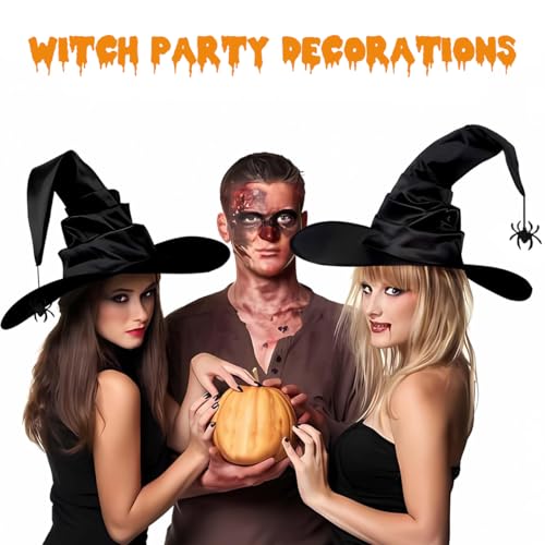 PATPAT® Pointed Top Witch Women Men Hat Character for Halloween Spider Pendant - Black