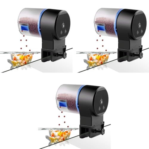 ZIBUYU® Automatic Fish Feeder for Aquarium 50g Capacity Timed Food Dispenser with Adjustable Settings No Jam Portion-Controlled Dispensing Tank Wall Mounted Battery Operated 3PCS