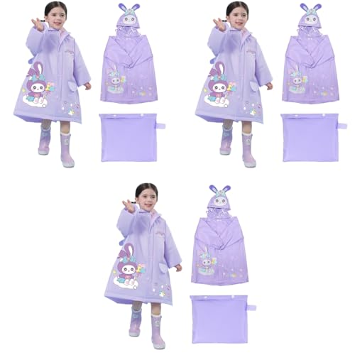 SNOWIE SOFT® Hooded Raincoat for Kids Wide Brim EVA Knee Length with Storage Bag Cartoon StellaLou Print 3-5 Years Old Recommended Height 105-115cm 3 PCS