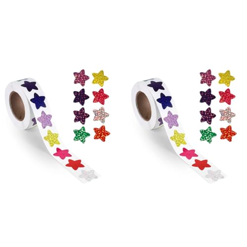 HASTHIP® Glitter Star Stickers 1000PCS 1 Inch 2.54cm Self-Adhesive for Reward Charts Incentives Sparkly Stars Kids Teachers School Office 8 Colors