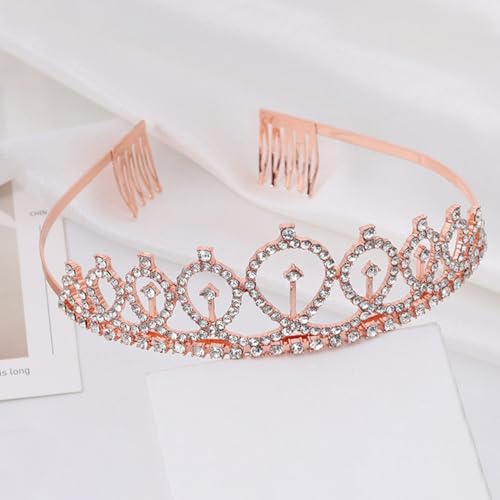 Venzina® Crown for Girls, Crown for Girls, Rhinestone Crown Tiara for Birthday Girls, Glitter Sash & Crystal Tiara Crown for Women, Girls Happy Birthday Crown, Birthday Party Tiara & Sash - Rose Gold