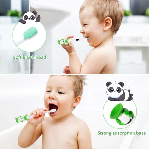 HANNEA® 6pcs Kids Toothbrush Soft Bristle Toothbrush for Kids Suction Cup Design Kids Toothbrush Cartoon Panda Handle Toothbrush for Kids 2-6 Years Old Boys and Girls