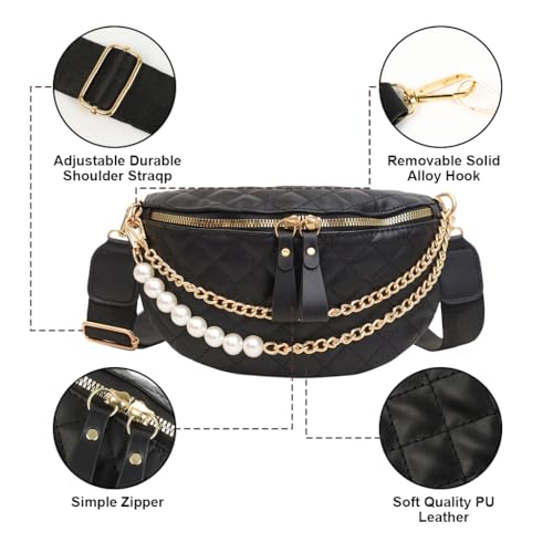 PALAY® Chest Bag for Women Fashion Crossbody Bag Chain Bag Stylish Nylon Crossbody Shoulder Bag Mobile Cell Phone Holder Pocket Purse Wallet Sling Bag Mini Shoulder Bags