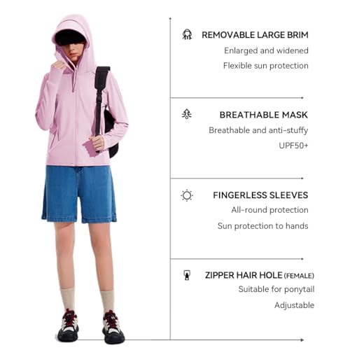 Venzina® Women's UPF 50+ Sun Protection Jacket Lightweight Sunscreen Hoodie for Hiking Outdoor Long Sleeves Sun Shirt Cooling UV Clothing with Pockets, Pink Purple, L