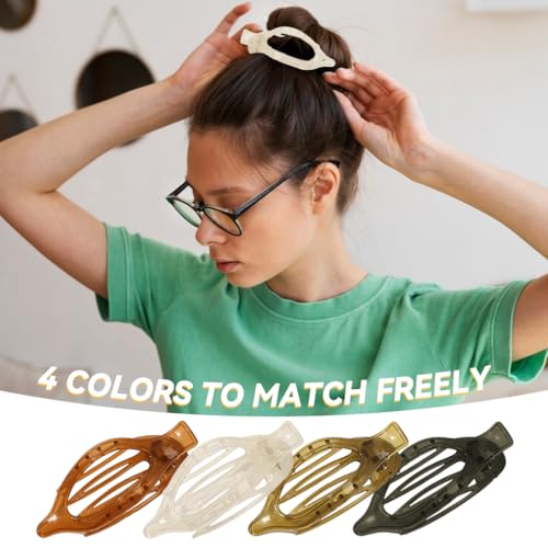 PALAY 4 Packs Flat Claw Clips for Women Girls Stylish Large French Concord Hair Clips for Women Strong Hold Hair Clutches for Thick Thin Hair Comb Clips Hair Accessories for Women and Girls