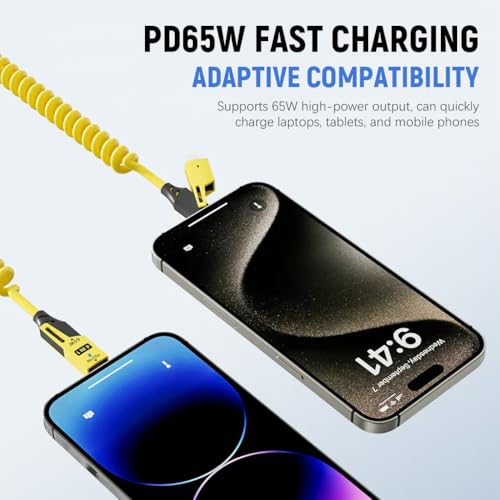 Verilux® 3Pcs 4 in1 Type C Cable with Spring,PD65W C Type Cable Fast Charging,480Mbps Data Transfer USB to Multi Adjustable Charging with C/USB A/Light-ning for iPhone 16/15