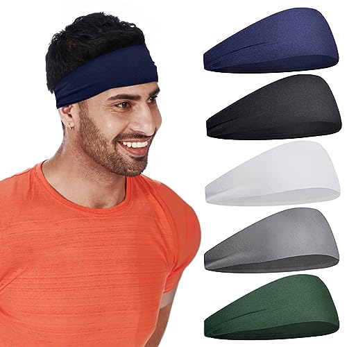 Proberos® Head Band for Women Men, Premium Headband Sports Sweat Band, Elastic Non Slip Hair Band for Running Sports Travel Fitness Riding (Pack of 5)