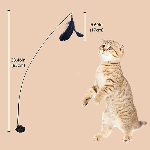Qpets® Cat Teaser Wand with Suction Cup Design Feather Interactive Kitten for Indoor Cats 3 PCS