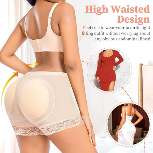 ZIBUYU® Womens Hip Padded Underwear Butt Lifter Panty Invisible Body Shaping Butt Lifting High Waist Hip Pad Enhancer Shorts Large Beige X 3
