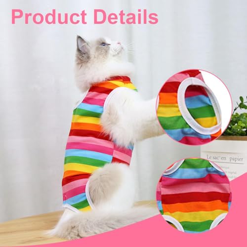ZIBUYU® Sterilised Dog and Cat Vest, Rainbow Stripe Summer Dress for Pets, Breathable Recovery Onesie, Soft Stretchy Comfort Fit, Adorable Fashion Shirt, S Size, Chest 40cm, Length 35cm, 50g – Rainbow-S