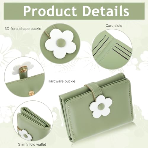 PALAY Girls Wallet Women Wallet PU Leather Card Holder Girls Wallet Cute Flower Snap Button Wallet with Lovely Heart Shaped Photo Window Gift Wallet for Girls Christmas Gift, Green