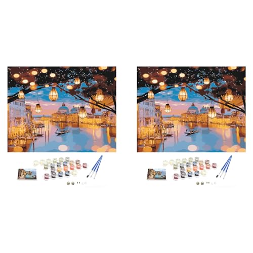 HASTHIP® DIY Oil Painting 40x50CM Paint by Numbers Kit for Adults and Kids Unframed Printed Canvas for Home Wall Decor Not Include Frame 2 PCS