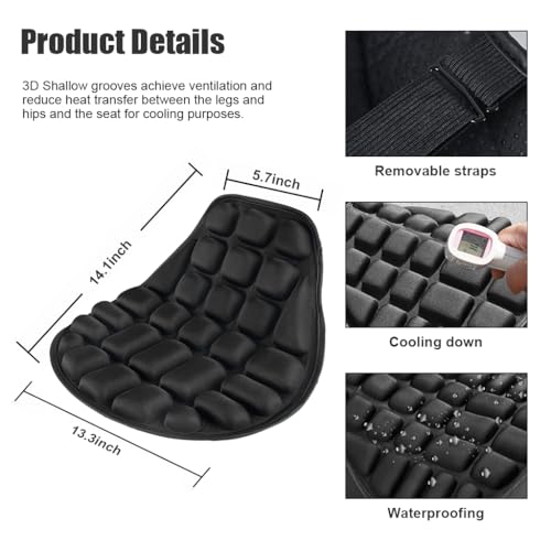STHIRA® Motorcycle Seat Cushion, 3D Pressure Relief Design Breathable Lycra Motorcycle Air Seat Pad Shock Absorption Comfortable Motorcycle Seat Cushion for Long Rides