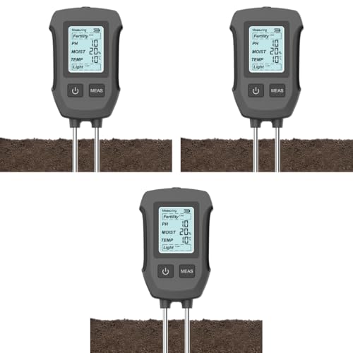 HASTHIP® 5 in 1 Soil Meter Dual Probes for Fertility Moisture Temp pH Sun Light LCD Digital Precision Agriculture Meter No Battery Included 3PCS