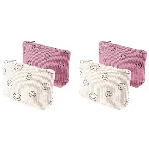 ZIBUYU® 2-Piece Makeup Pouch for Women Utility Zipper Fashion Smile Face Print Corduroy Bag Small 25x18cm 2PCS
