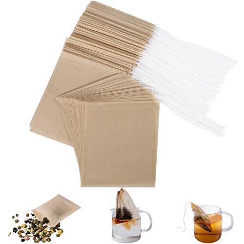 HASTHIP Disposable Tea Filter Bags for Loose Tea Unbleached Wood Pulp Filter Bags Drawstring Leaking Proof Design Travel Portable Tea Filter Bags for Water Bottle, Pot, Cups, Mug, Pack of 100