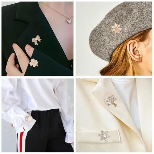 SANNIDHI® 12PCS Shirt Brooch Pin Saree for Women Pearl Buttons Rhinestone Cover Up Safety Pins Shawl Sweater Jewelry Set Gift Girls