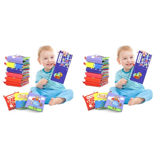 SNOWIE SOFT® 6PCS Cloth Books for Babies 0 to 3 Years Soft Toys Sensory 6-12 Month Non-Toxic Early Education Toy Touch and Feel Crinkle Waterproof Book for Toddler