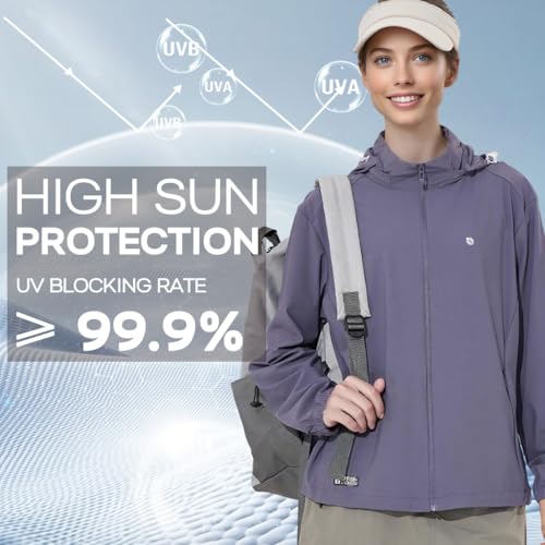 Venzina® UPF 150+ Sun Jacket for Women, Stylish UV Sun Protection Jacket, Cool Feel Quick Dry Sun Hoodie, Fashion Modern Fit with Removable Hat & Zip Pocket, Lavender, L