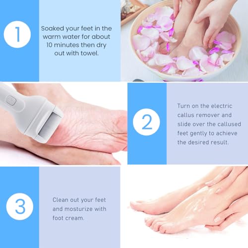 ZIBUYU® Foot Scrubber for Dead Skin Callus Remover with 3 Rollers Pedicure Machine Spa Electric Improve Rough Heel Rechargeable Electronic Tool 3PCS