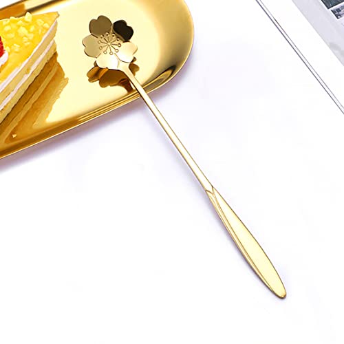 HASTHIP® 8Pcs Golden Spoon Set, 410 Stainless Steel 18cm Long Handle Spoon, Flower Coffee Spoon Dessert Spoon Sugar Spoon Ice Cream Spoon Tea Spoon Set for Tableware Kitchen, Cafe or Bar (Gold)