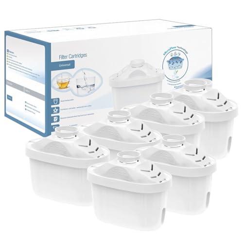 HASTHIP® Compatible with Brita Water Filter Pitchers, 6Pcs Replacement Water Filters, Improves Taste and Odor, Removes Contaminants, Standard Filters, 21 Gallons Effective Filteration Capacity