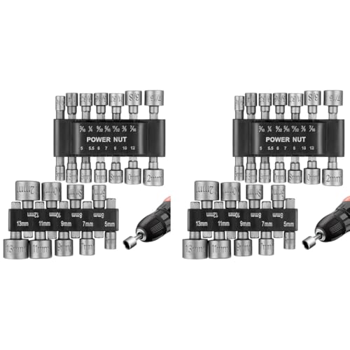 Serplex® 46PCS Power Nuts Driver Drill Bit Tools Set 1/4 Inch Hex Shank Keys Metric Socket Wrench Screw Impact for Electric Drills Screwdrivers