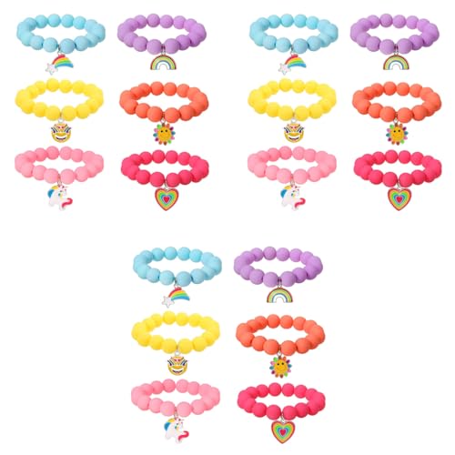 SANNIDHI® 6 Pack Beads Bracelets for Kids Pendant Beaded Bracelet Girls Teen Cartoon Charm Matte Candy Color Friendship Gift 3 PCS