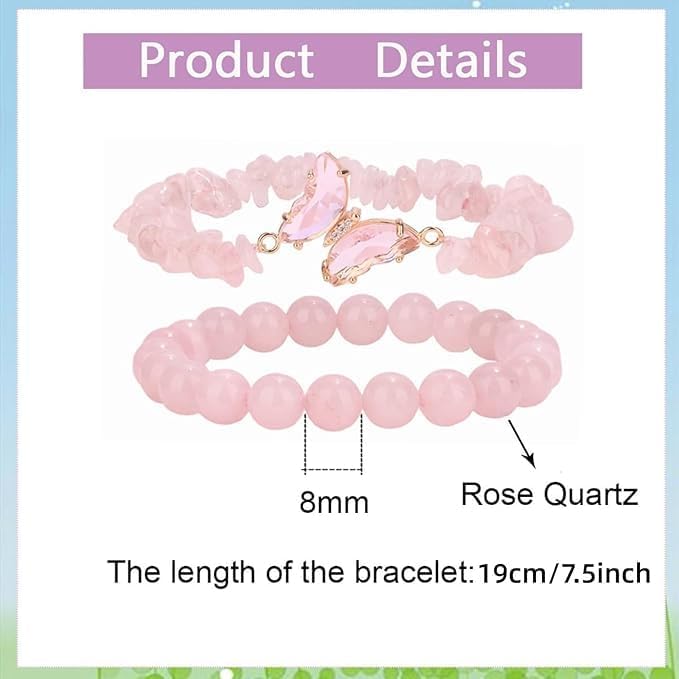 SANNIDHI Amethyst Bracelet for Women with Butterfly Charm and Pink Crystal Beads | Stretchable Layered Design