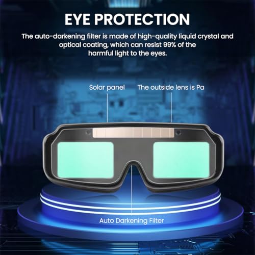Serplex® Welding Goggles Welding Eyeglasses with Head Strap Solar Powered Auto Darkening Glasses with 15 Replacement Lens Anti-Glare Protective Welder for Electric Work Grinding 2 PCS