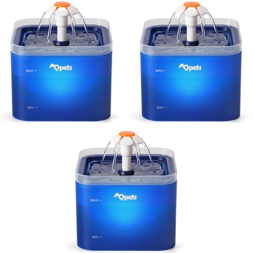 Qpets® Cat Water Fountain with LED Light 67oz 2.0L Ultra Quiet Drinking Fountain with Filter Automatic Pet for Cats and Small Dogs Blue 3 PCS
