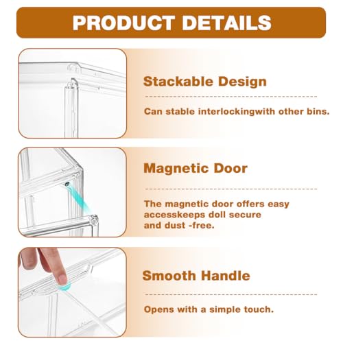 HASTHIP® PET Display Box for 4'' Collectible Figures, Double Layer Display Closet with Door, Desk/Wall Clear Sealed Display Stand with Flexible Shelf, 27x14x36cm