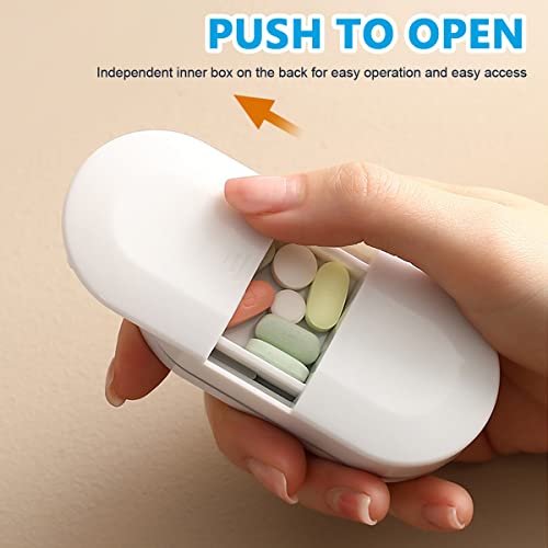 HANNEA® Pill Cutter Portable Splitter 2-in-1 Case with Stainless Steel Blade for Small or Large Vitamins Tablets Mini Organizer Compartment White 2PCS