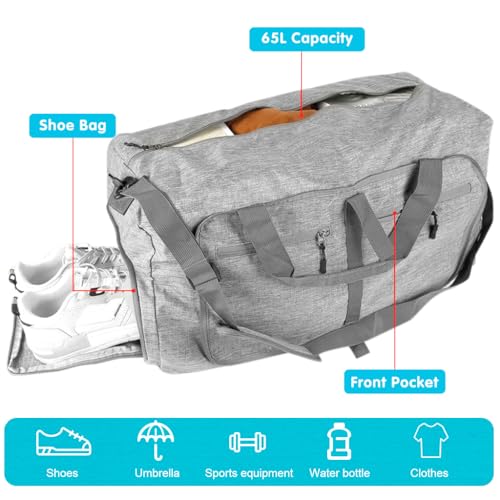 PALAY® Foldable Travel Bag Large Comius Sharp 65L Lightweight Sports Bag with Shoe Compartment, Travel Duffle Bag Sports Bag